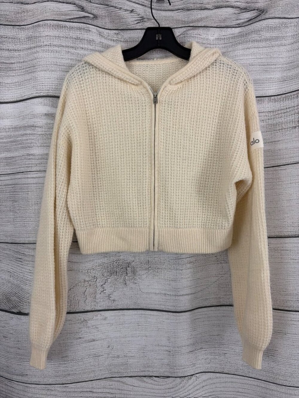 Alo Cream Cashmere Plush Waffle Full Zip Hoodie